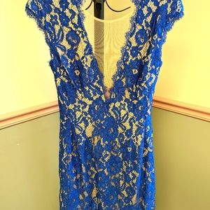 Royal blue lace, open back cocktail dress, Sz 8